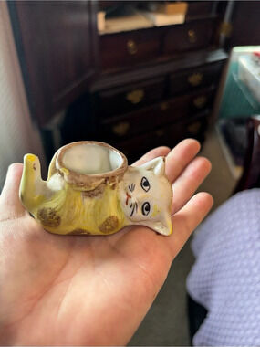 Vintage porcelain Cat Planter or toothpick holder from Japan